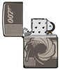 Vue de face briquet Zippo gris brillant James Bond 007, ouvert