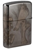 Vue de dos briquet Zippo noir haute brillance avec motif de l'artiste Spazuk 