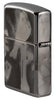 Vue de dos du côté briquet Zippo noir haute brillance avec motif de l'artiste Spazuk