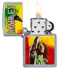 Briquet Zippo chromé Bob Marley avec le poing levé, ouvert avec flamme