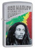 Vue de trois quarts du briquet tempête Zippo Bob Marley