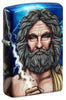 Briquet Zippo ¾ angle vue de face 540° avec l'illustration en couleur qui montre Zeus le maître des dieux et de l'univers Dieu du ciel
