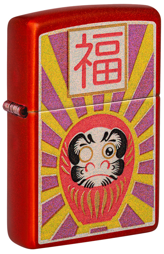 Vue de ¾ du briquet tempête Zippo  Daruma Design