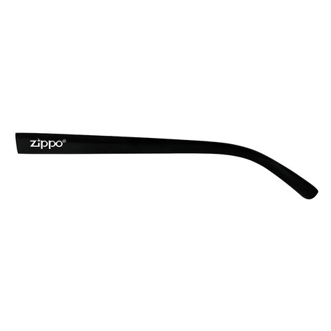 Branches de lunettes Zippo Vue de face en noir avec le logo Zippo blanc