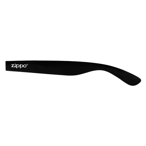 Branches de lunettes Zippo Vue de face en noir avec le logo Zippo blanc