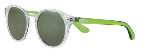 Lunettes de soleil Zippo vue de face ¾ angle avec cadre transparent et verres et branches en vert
